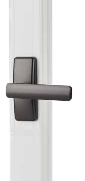 Black AJ lever handle for an aluminum storm door