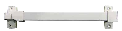 White and silver exit bar for an aluminum storm door